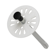 Handheld plastic winder with a white perforated disc and a black knob mounted on a short axle, attached to a white handle Premium EIFS material layers by Dira Al Mabani