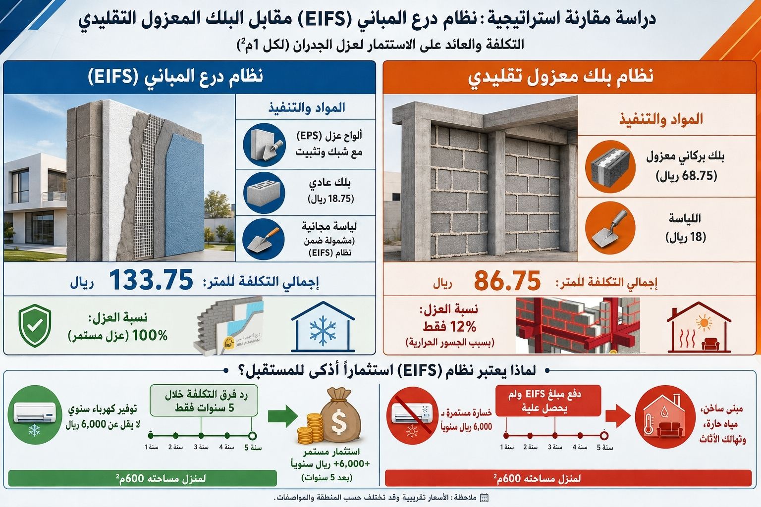 مقارنة بين درع المباني EIFS والبلك المعزول